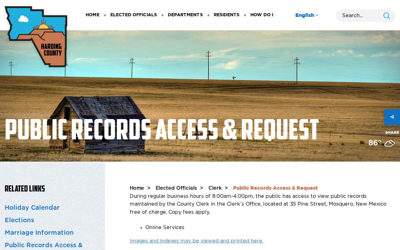 Harding County booking record public records request information