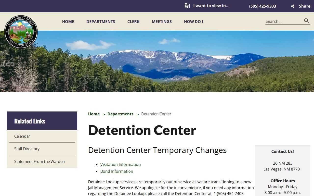 Harding County conditional booking search at San Miguel Detention Center
